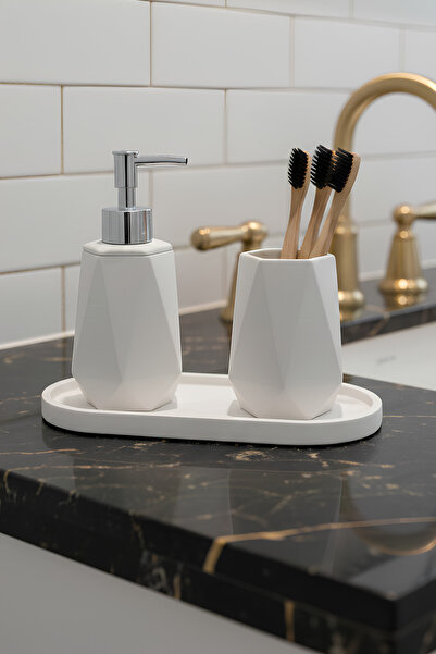 Elizovi Σετ μπάνιου 3 τεμαχίων Premium με υφή από απλό λευκό μάρμαρο |   Δοχε...