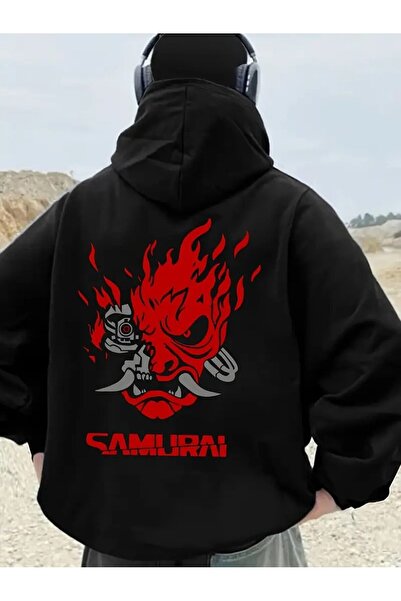 Le Savu ستريت وير سيريز مطبوع سويت شيرت أسود للجنسين مزود بقناع كار بغطاء رأس...