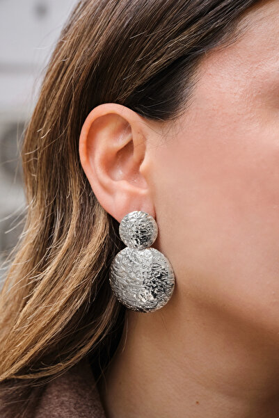 ByFlorya Jewelry Vip Textured Plate Earrings Metal Earrings with Steel Tips 5cm