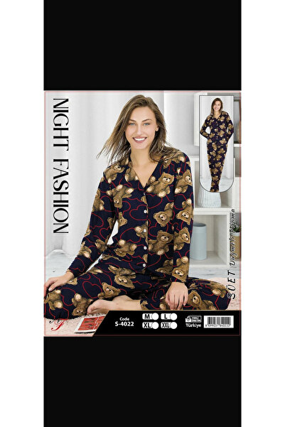 MissFerisa Set de pijamale de damă din piele întoarsă cu model ursuleț, mărim...