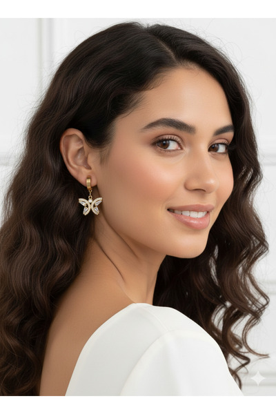 RMY MODA Taşlı Kelebek Figürlü Sallantılı Küpe |