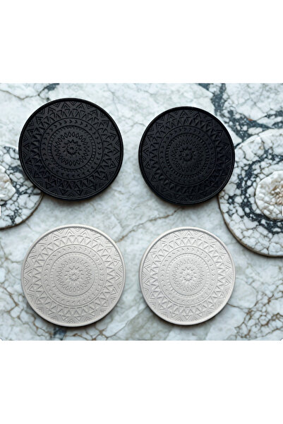 Store Bardak Altlığı 4’lü Mandala Desenli Siyah Beyaz