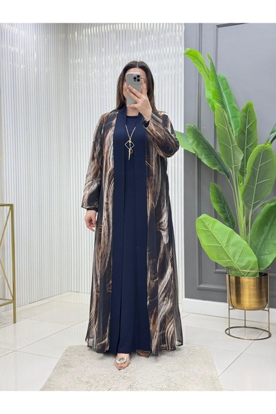 Modam Bella Büyük Beden Kare Kolyeli Elbise Takım