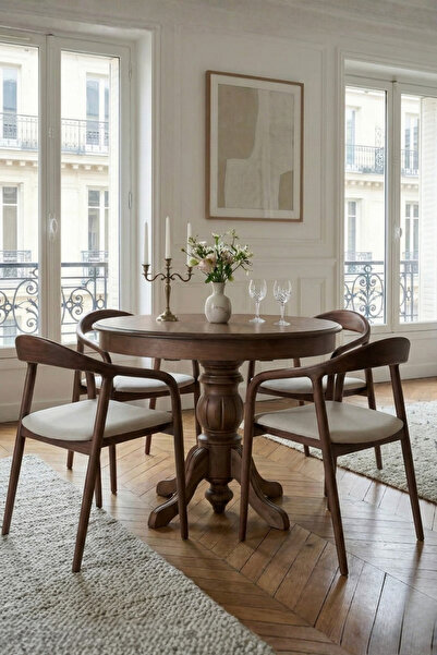 Woodenbend Diana Ceviz Ahşap Açılır 4 Sandalyeli Mutfak Masa Takımı 100x100 –...