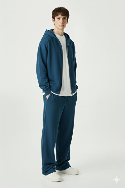 Modaikon Smoke Gray Baggy Tracksuit Set Hooded Cardigan Unisex Winter 3 Thread