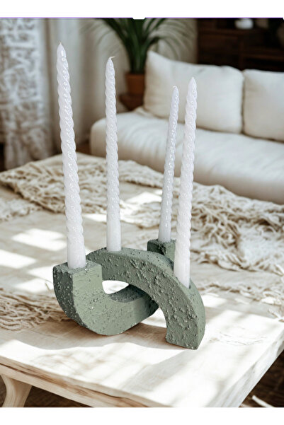 Store Dekoratif Dokulu 2’li Yeşil Şamdan, Mumluk (Mumlar dahil değil)