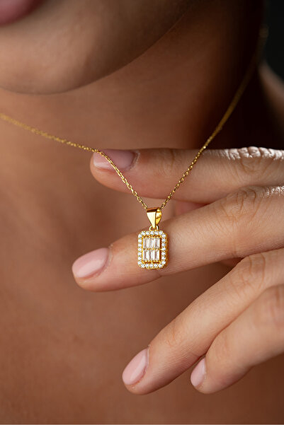 Silvano Jewelry 925 Ayar Gümüş Altın Kaplama Baget Kolye