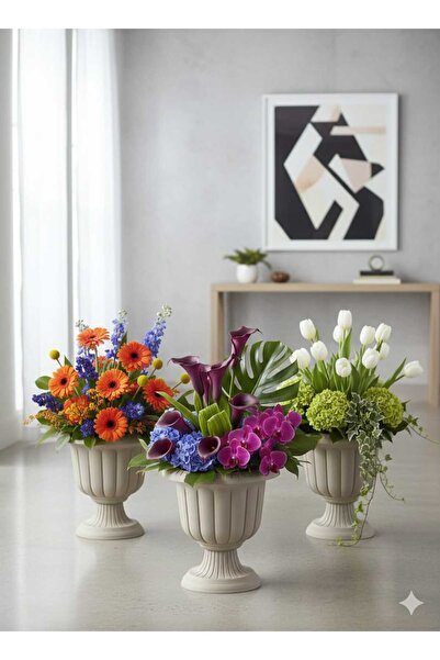 polivahome 3 Adet 0.50 Litre Mini Boy Nergis Saksı 13cm Ayaklı Plastik Deliks...