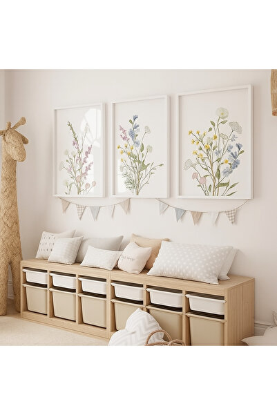 NT Handmade Set de pictură murală din MDF cu imprimare UV, cu model floral, 3...