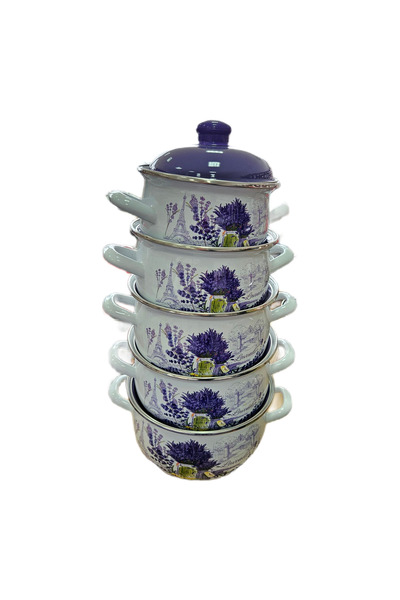 Arian Set of 5 enamel pots with lids, 2L–6.2L, Lavender model