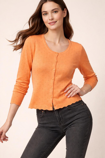 Digz fashion 100% Organic Cotton Orange Knitwear Buttoned Cardigan