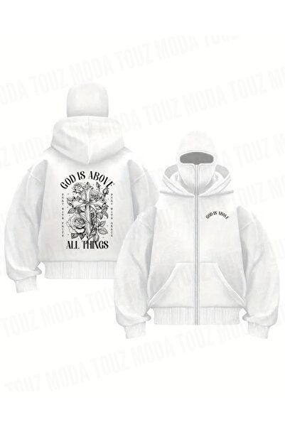 Le Savu Gothic Hac Series Printed Unisex Hooded Zippered Oversized Black Swea...