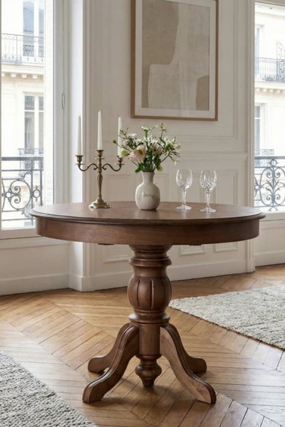 Woodenbend Diana Ceviz Rengi Ahşap Açılır 4 Sandalyeli Mutfak Masa Takımı 100x100 – Açık 100x130 cm, Vintage Tasarım