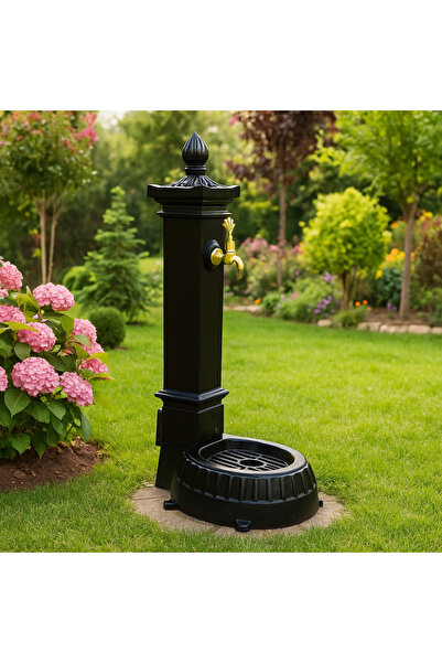 banyosepeti Klasik Döküm Bahçe Çeşmesi – Yerden Sabit, Antik Musluklu Siyah M...