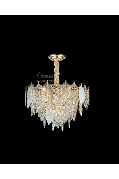 Stella GOLD Led Taşlı kristal ışıltılı Altın Rengi avize Oturma Odası Salon Y...