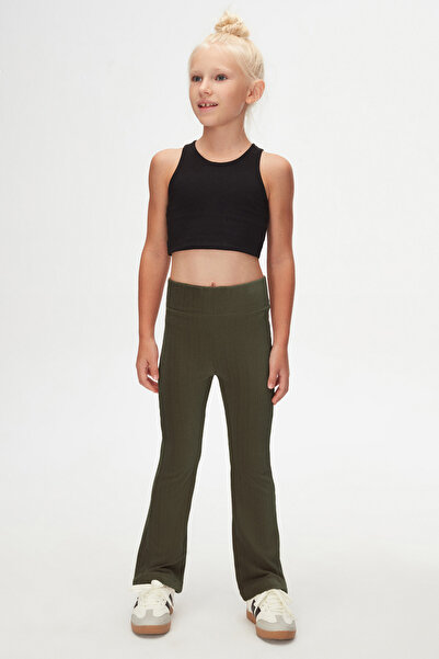 LOVETTI Camuflaj verde material reiat catifea evazat pantaloni