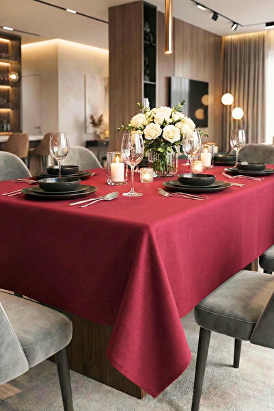 OTEXSA Cotton Burgundy Tablecloth Water Repellent Stain Resistant Durable Sim...