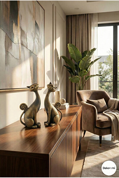 Tual Hobi Sanat 2'li Kedi Biblo Seti (21x10cm) Ev ve Ofis Dekorasyon Sevimli ...