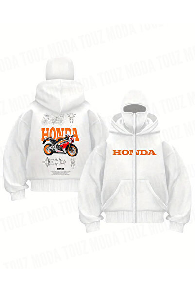 Le Savu Motorbike Series Printed Unisex Hooded Zippered Oversized Black Sweat...