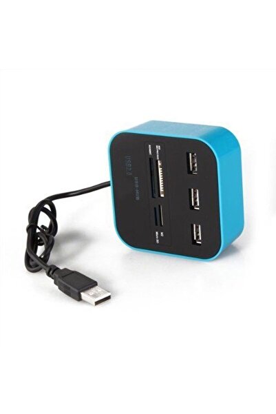 Koodmax 3 Port Usb 2.0 Hub - Usb Çoklayıcı Usb Kart Okuyucu - Mavi