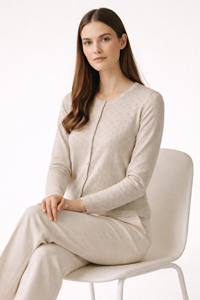 Digz fashion 100% Organic Cotton Beige Knit Buttoned Cardigan