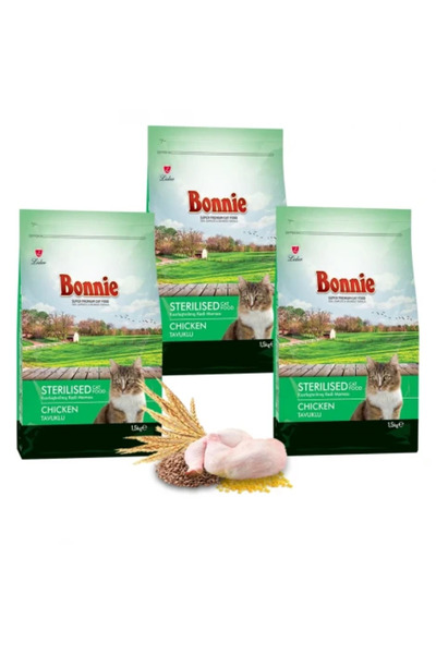 Bonnie Kısırlaştırılmış Tavuklu Kedi Maması 1,5 Kg x 3 Adet