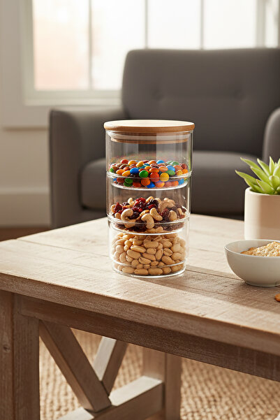 iselahome Nerava 3-Tier Bamboo Vacuum Lid Glass Breakfast and Snack Bowl - St...