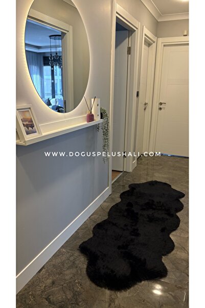 Doğuş Peluş Halı Tavşan Siyah Yumuşak Dokulu Peluş Halı Çift Kafa Post