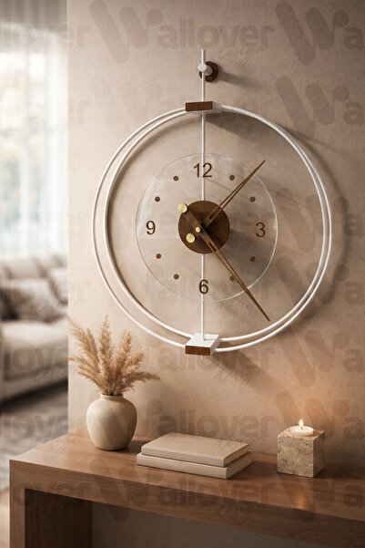 Wallover Design Büyük Boy Rosa Beyaz/Ceviz Premium Çift Çemberli Kırılmaz Cam...