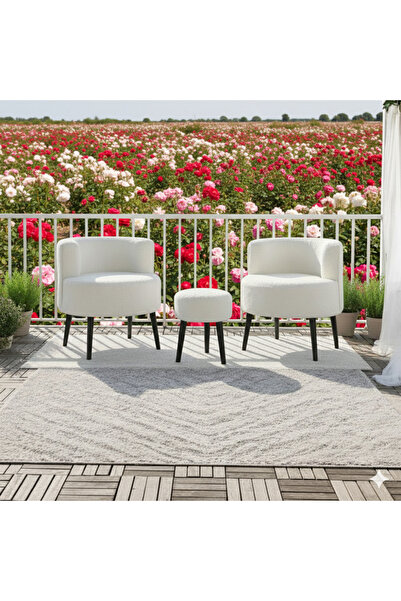 Yuems home Çay Seti Koltuk Takımı ( Teddy Kumaş Beyaz Renk Siyah Ayak) İkili ...