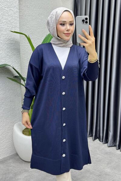 Kalemen Moda Button Detailed Basic Knitwear Cardigan 2529 Navy Blue