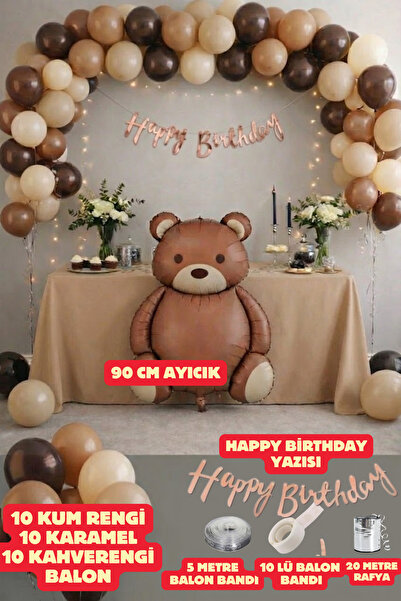 Baloncu Dede Teddy Bear Concept Party Set Happy Birthday Lettering 90cm Bear ...