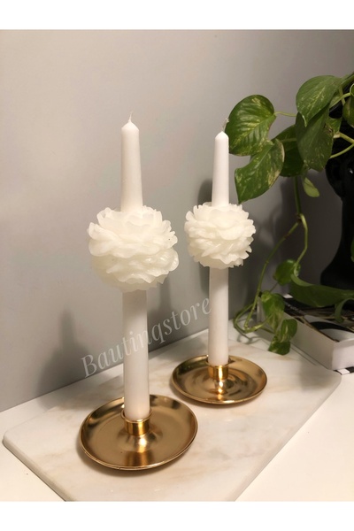 Bautinq Store 2 Adet Şakayıklı Şamdan Mum Konsept Tasarım Hediyelik Dekoratif...