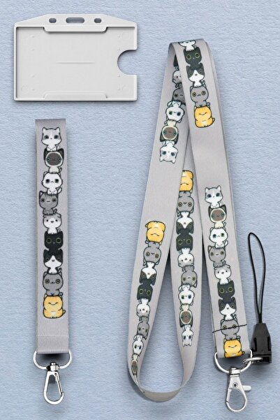 chic crazze حزام هاتف منقوش عليه قطط رمادية، سلسلة مفاتيح، إكسسوار حقيبة، حزا...