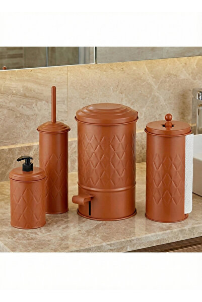 RİVO HOME DECOR The Mia Prizma 4 Piece Terracotta Full Bathroom Accessory Set