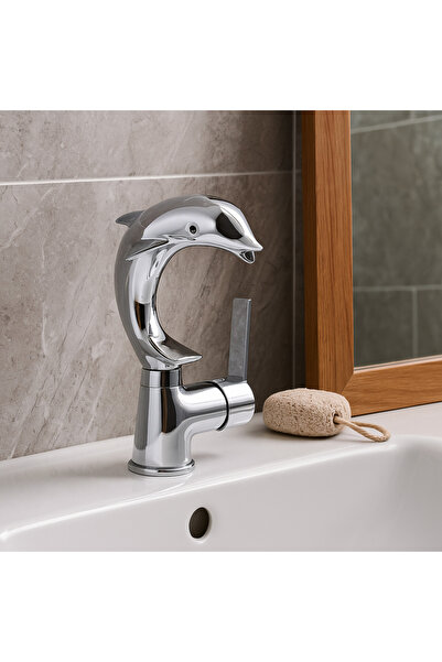 banyosepeti صنبور حوض دولفين كروم - تصميم دولفين، سطح لامع، موفر للمياه