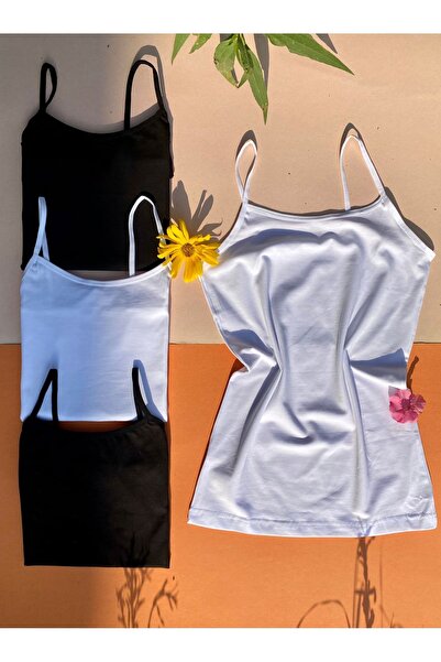 Ahmio Basic Women's Tank Top with 4-Pack of Black and White Cotton String Straps