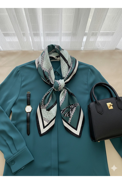 MİNELEŞARP34 وشاح من قماش مينيليسارب بنمط سلسلة باللون الأزرق البترولي