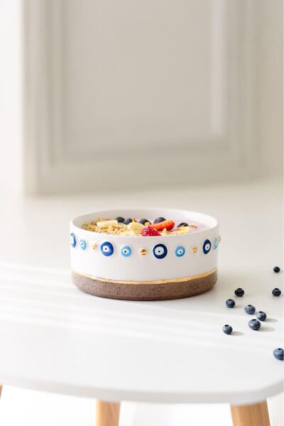 Yarenural Ceramic Blue Charm Bowl Kase 24 k Altın Dekorlu El Yapımı Seramik K...