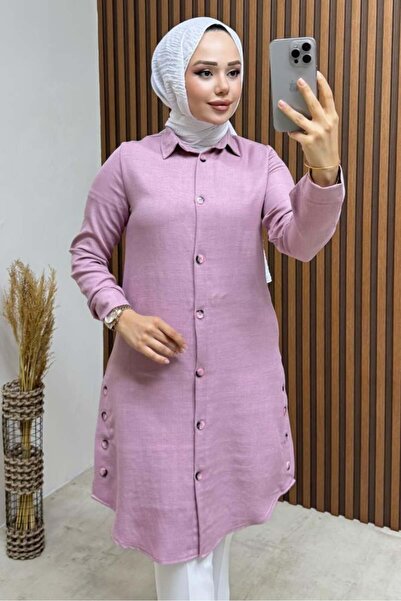 Kalemen Moda قميص تونيك زخرفة بأزرار قطع 3047 روز كورسو