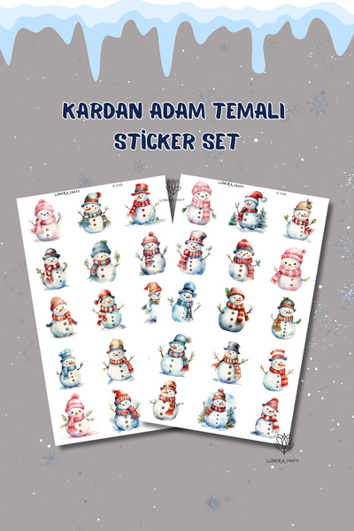 Burak Baskı Tasarım Kardan Adam Temalı 2'li Sticker Set, Bullet Journal, Scra...