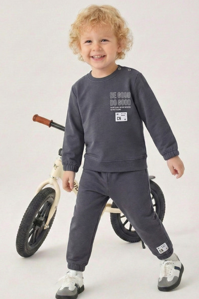 BABY SPORT طقم للأولاد الصغار من القطن بأكمام طويلة وجزء علوي وسفلي مطاطي