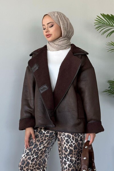 PRİFALDİ ZR Дамско палто от велур с кожена подплата и кожа