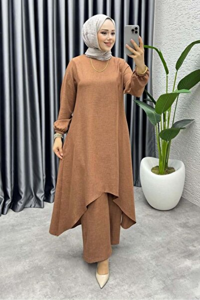 Kalemen Moda طقم أفراء كتان مكون من قطعتين 1983 بني