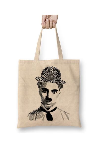 Toyaso Charlie Chaplin 02 Λευκή υφασμάτινη τσάντα με μακριά λαβή Τσάντα αγορώ...