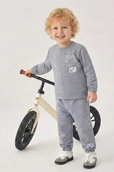 BABY SPORT طقم للأولاد الصغار من القطن بأكمام طويلة وجزء علوي وسفلي مطاطي