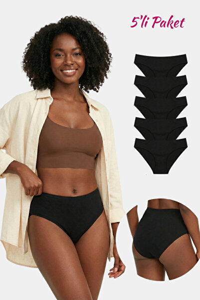 HAVANO Kadın Siyah 5’li Paket Günlük Likralı Bikini Külot - Standart Beden