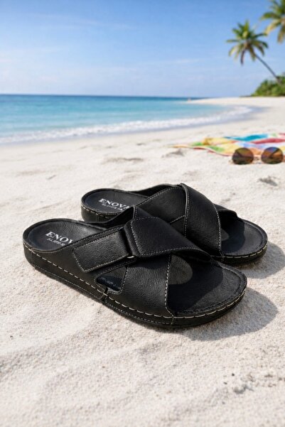 Enova Ανδρικές καλοκαιρινές παντόφλες με ανατομική σόλα με μαύρο σταυρωτό Vel...