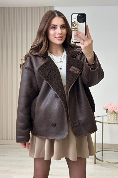 PRİFALDİ Oversized Bitter Brown Fur-Lined Thick Suede Coat