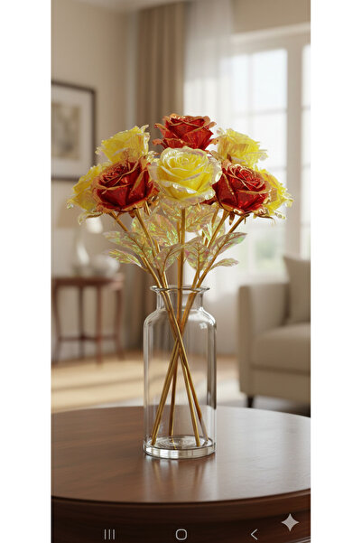 yapay çiçek evi 3 buc roșii 3 buc galbene trandafiri eterni Decor pentru vază...